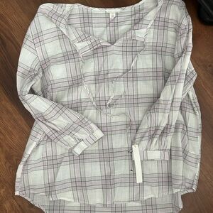 Caslon Plaid Blouse in Gray and Pink
